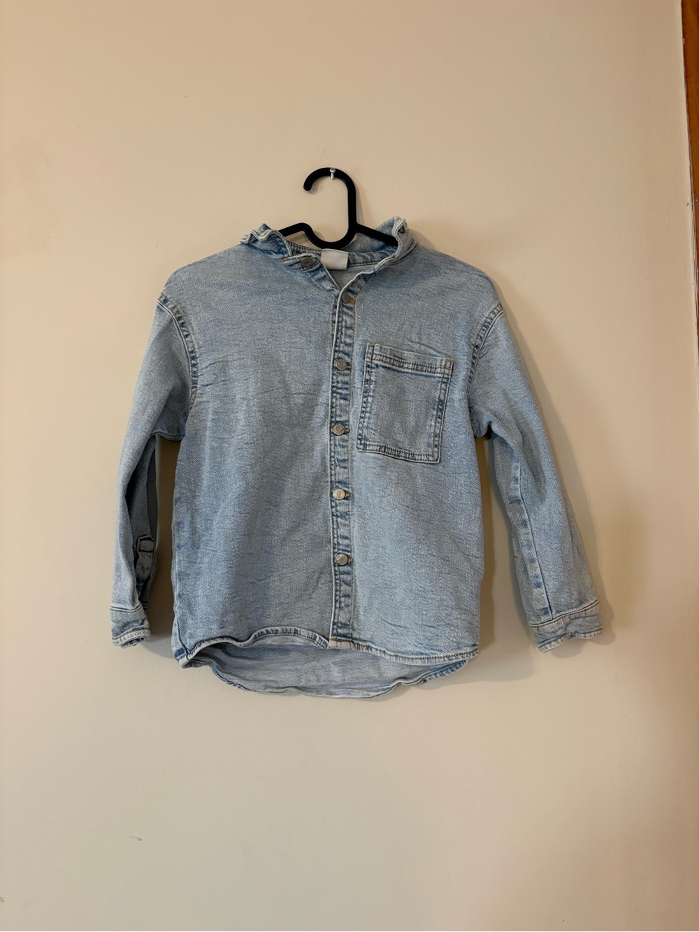 Zara Kids Light Blue Denim Button-Up Shirt / light jacket with Hood size 7